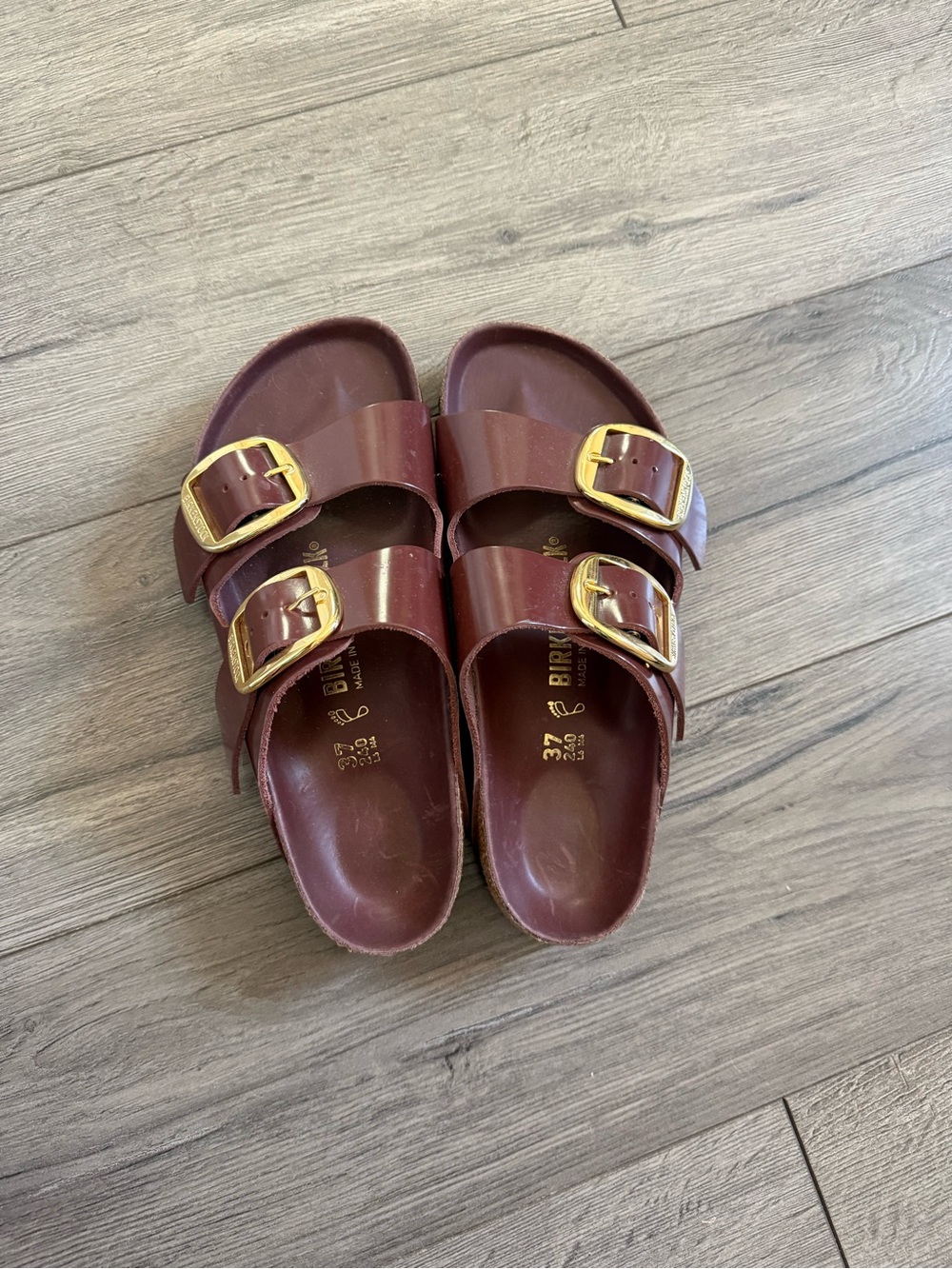 Birkenstock Arizona Big Buckle Natural Leather Patent with Gold Buckles